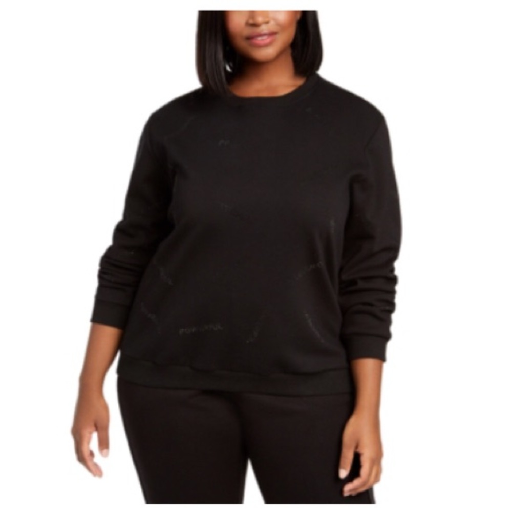 LALA Anthony Trendy Plus Size Embellished Sweatshirt Black Size 3x